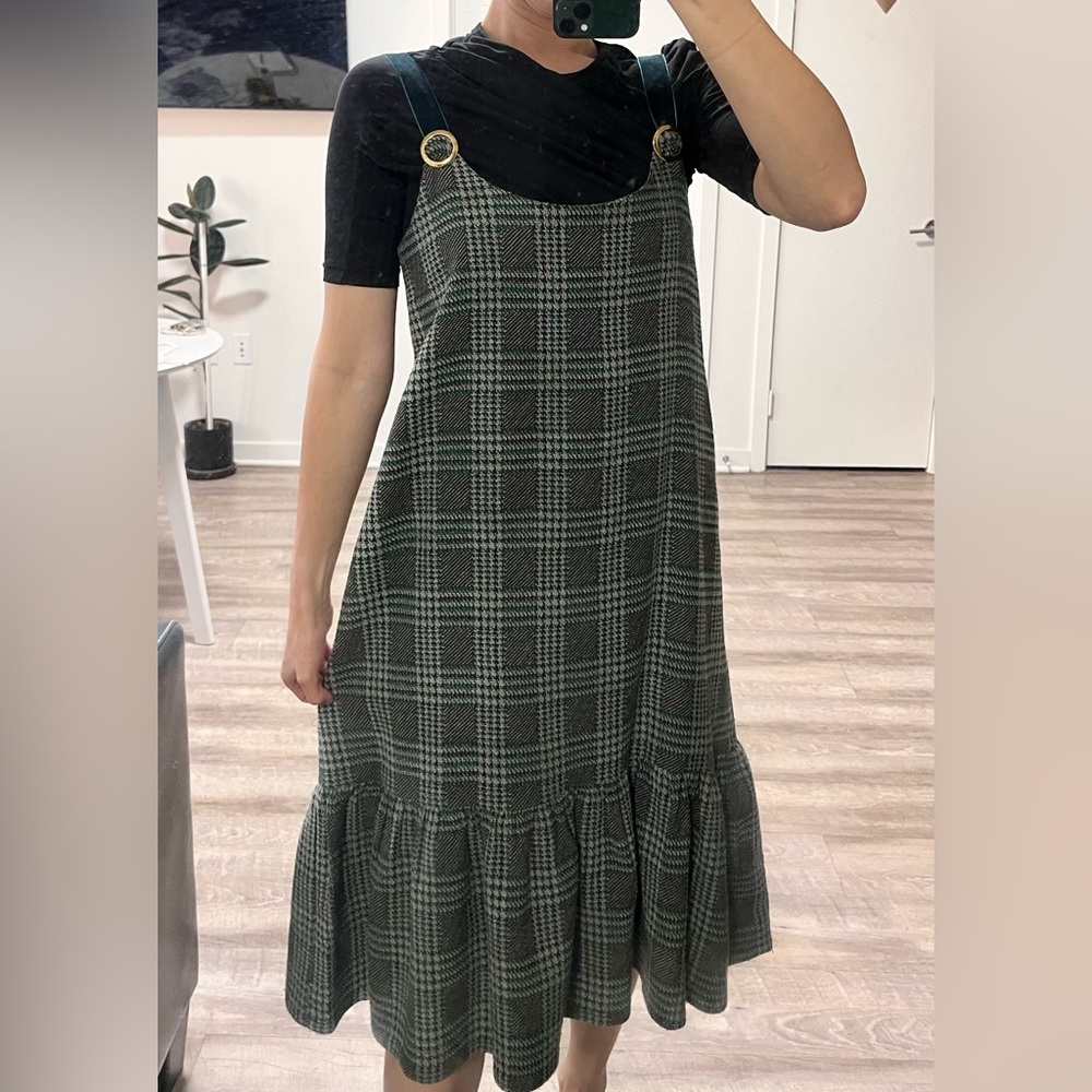 Long green thick cotton velvet strap onepiece (Large size)